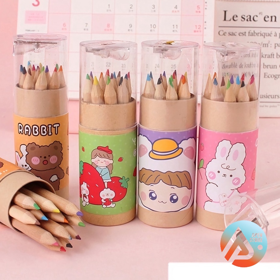 

TERLARISSS APEN 12pcs Pensil Warna Serutan Pensil Color Pencils Quality Pensil Warna Karakter Kemasan Tabung