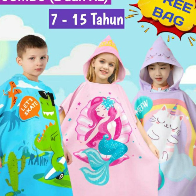 KI3 HANDUK PONCO JUMBO ANAK USIA 6 7 8 9 1 11 12 13 TAHUN HANDUK RENANG HOODIE KARAKTER SIZE BESAR R