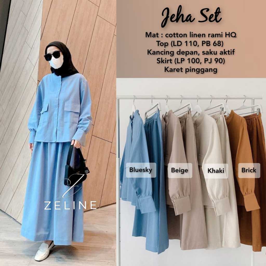 DISKON TERBARU JEHA SET 2IN1 SETELAN WANITA MUSLIM REMAJA LINEN RAMI PREMIUM-ONESET MUSLIM ROK RAMI
