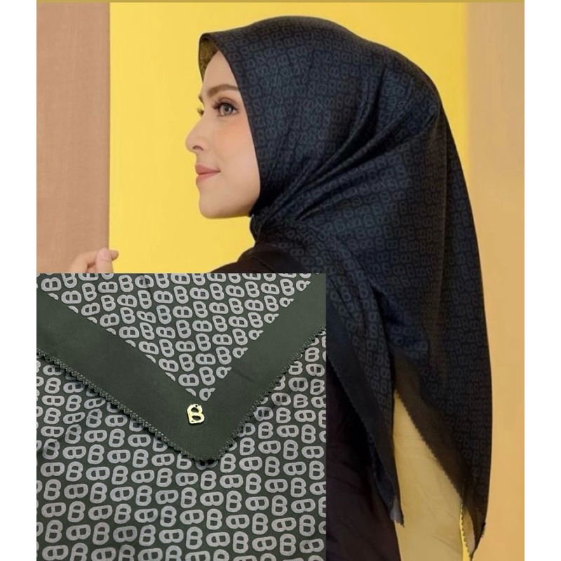 Jilbab Segi Empat Motif Monogram Hijab Buttonscarves | Lasercut Titik3