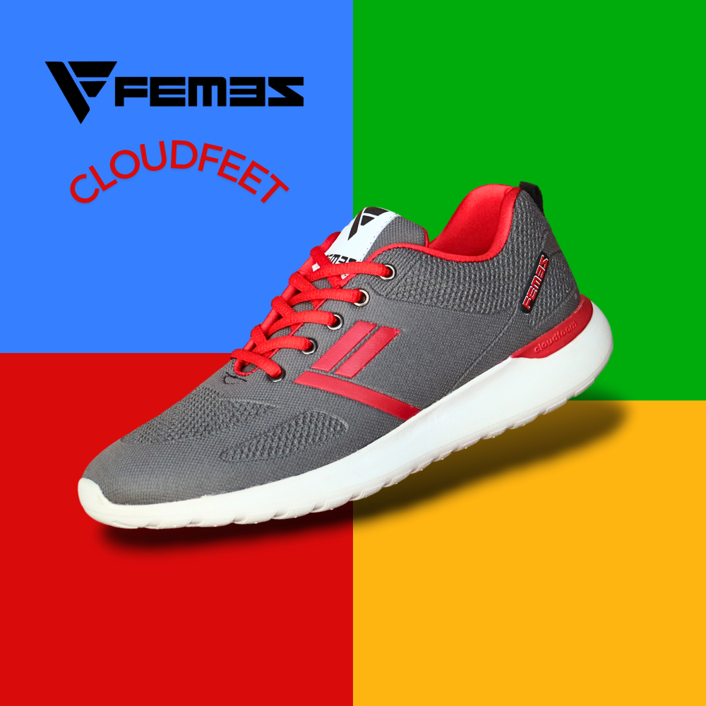 Femez Cloudfeet Original Sepatu Pria Sneakers 44-48 Ukuran Jumbo Big Size Abu Merah