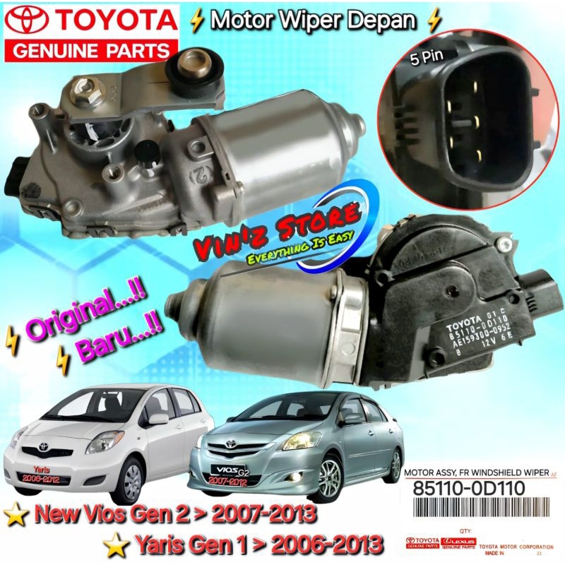 ORIGINAL DINAMO MOTOR WIPER DEPAN TOYOTA NEW VIOS GEN 2 YARIS 2007-2013 ASLI BARU GARANSI