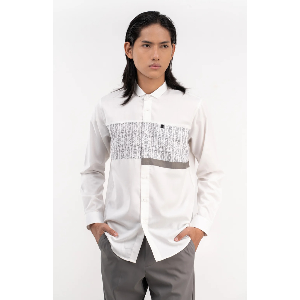 Fadkhera Tauseef White Baju Kemeja Koko Modern Fadkhera Putih