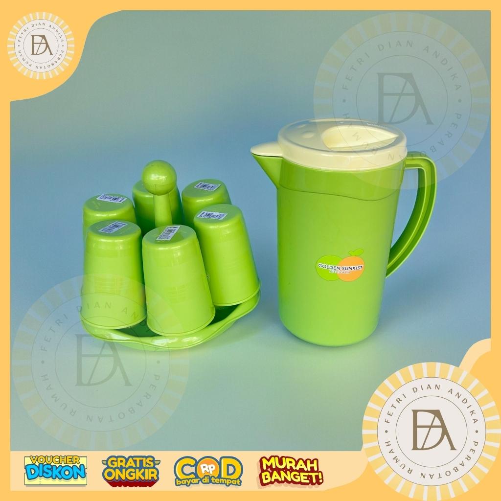 1 Set Gelas G5015 Dan Teko Plastik Golden Sunkist KBK 3011 Dan Glass Stand 6