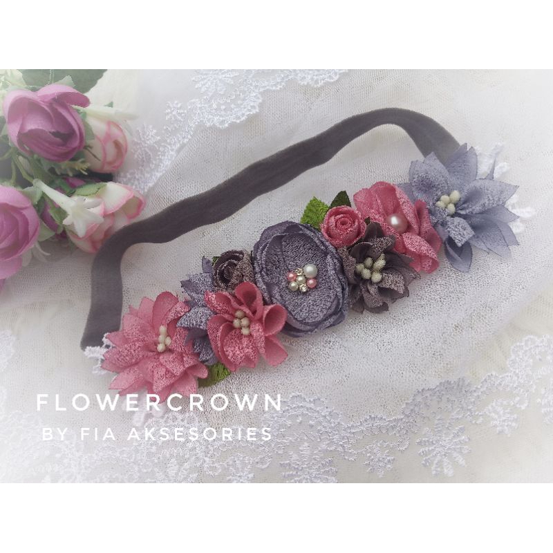 Bandana flower crown anak / bando bunga bandana bayi mahkota bunga panjang bando ulang tahun headban