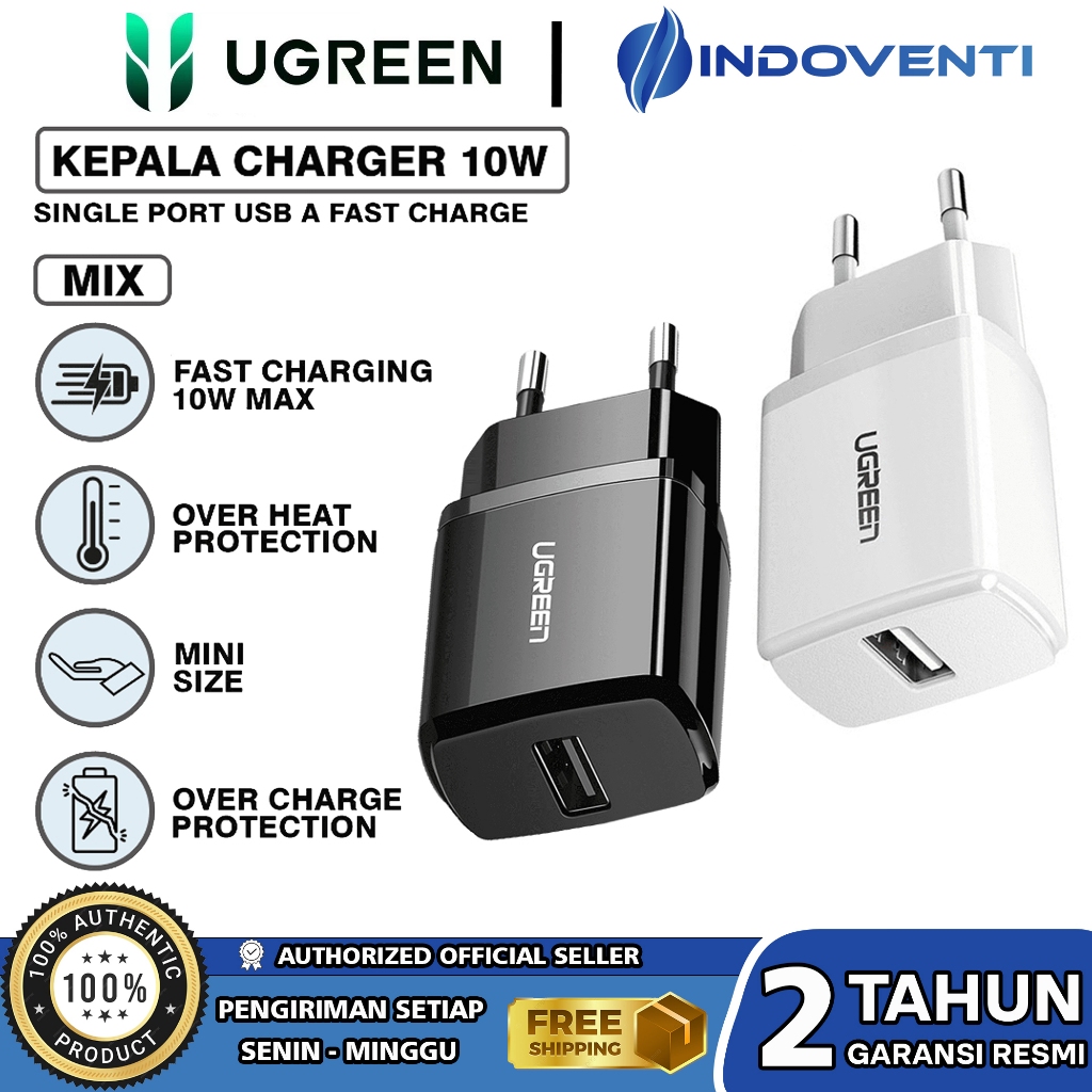 UGREEN Adaptor Kepala Charger For iPhone 5 6 7 8 Plus Oppo Vivo Realme Blackberry Adapter USB Fast C