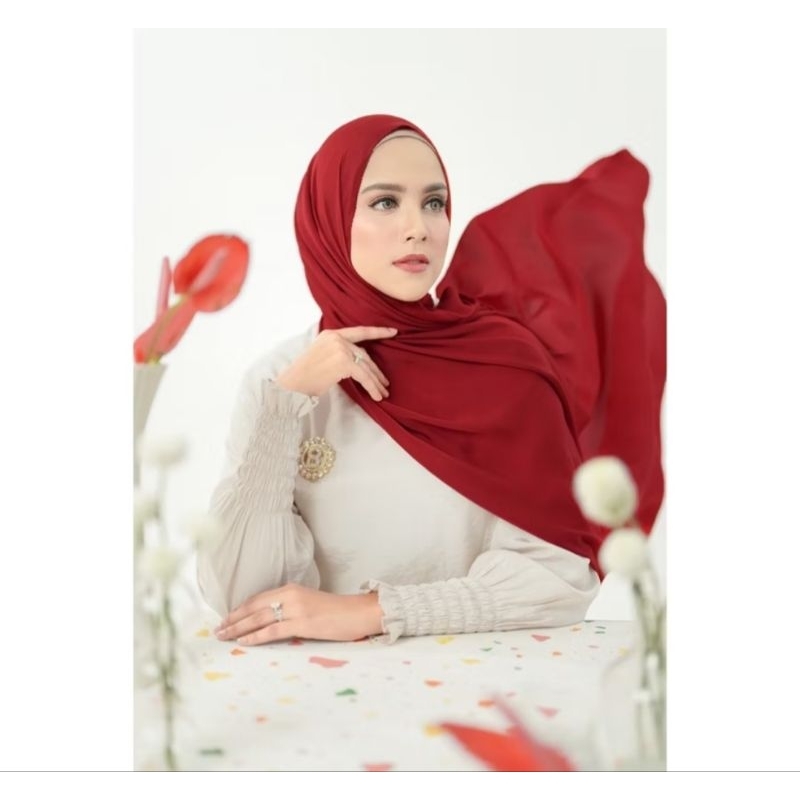 New zara shawl Button scarves pasmina BS warna savvy red
