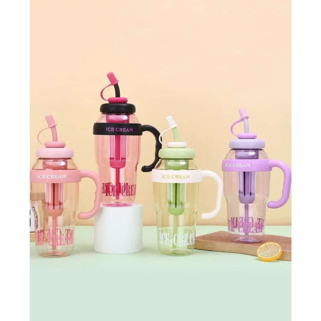 Botol Minum Lucu Jumbo - Tumbler Gym Plastik Gagang - Tumbler dengan Penutup Sedotan