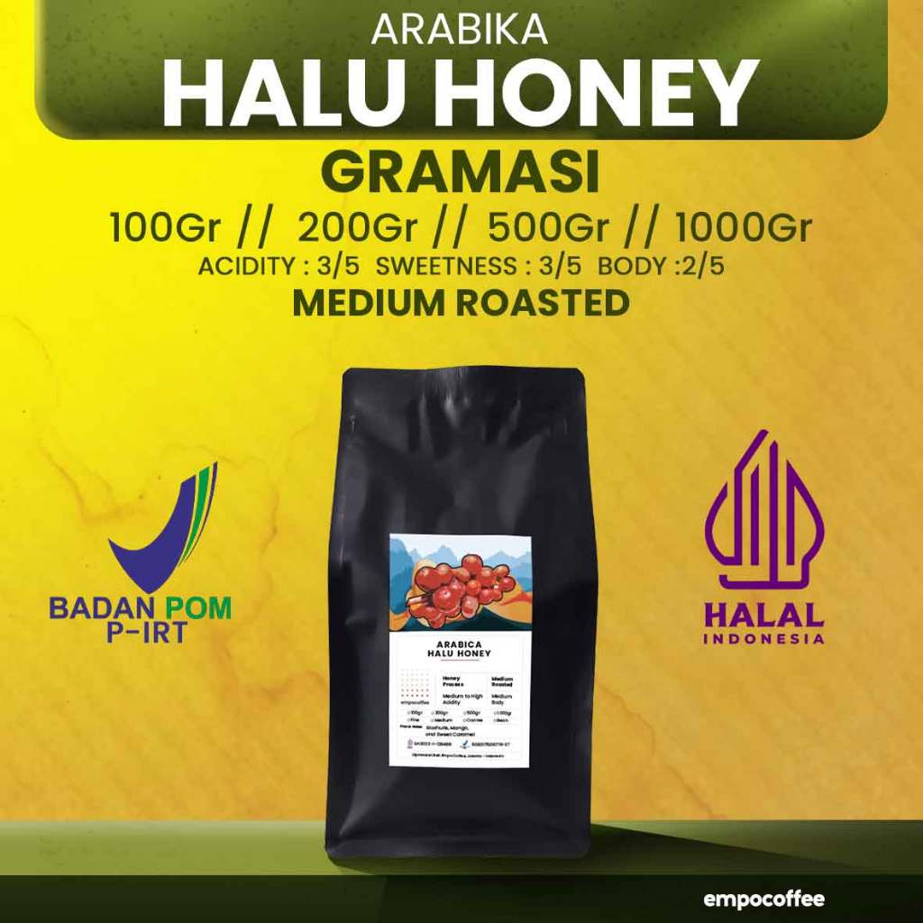 

Empo Coffee Biji Kopi Bubuk Arabika Halu Banana Honey Arabica Coffee Roasted Beans Coffe Roast Bean