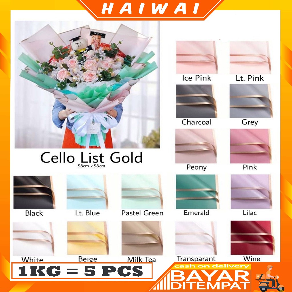 

HaiWai (1PACK) 20 Lembar Kertas Buket Bunga Flower Wrapping Flower Paper List Gold Cellophane Florist KB10 / KB12