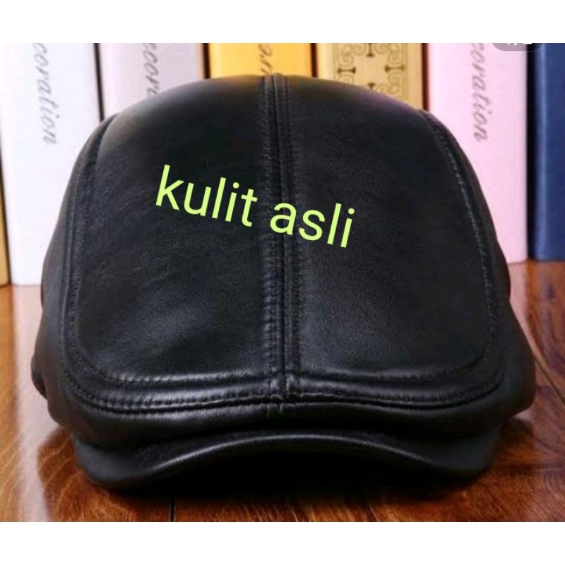New topi pet asli kulit pria -topi pet copet pria laki laki - topi pet pelukis pria