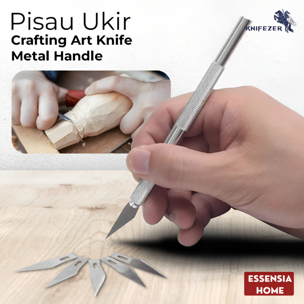 

ESSENSIA Pisau Ukir Seni isi 5 Cutter Hobby Crafting Art Knife Metal Handle Blade Pisau - Silver