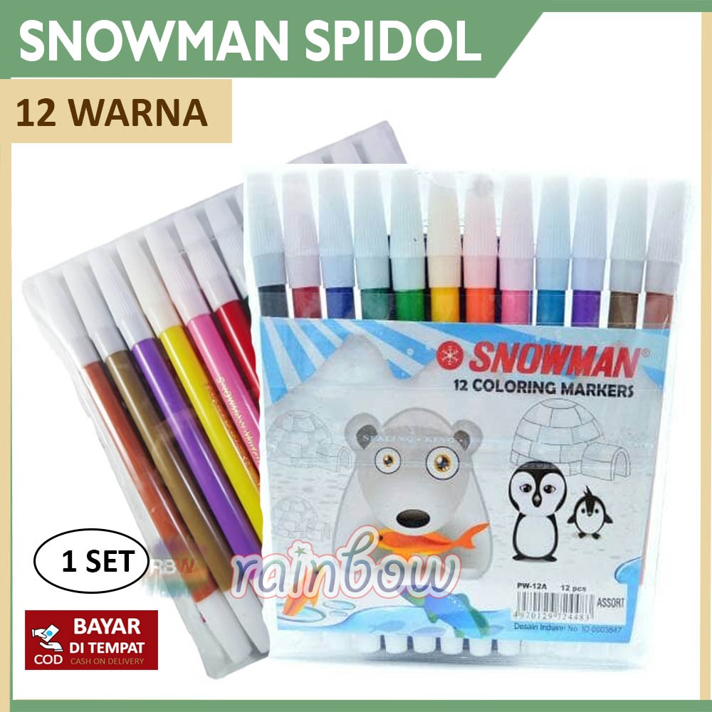 Spidol Kecil 12 & 24 Warna Snowman Coloring Markers Spidol Warna Warni