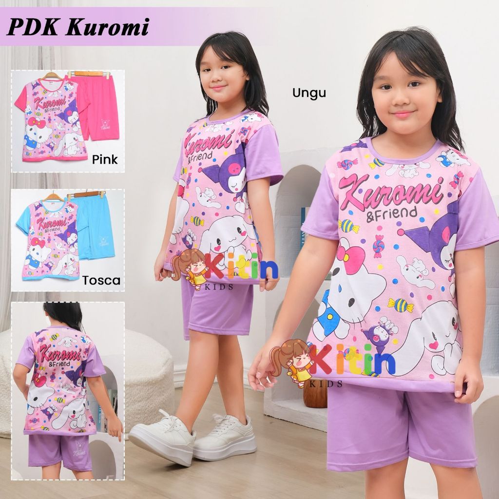 OP - SETELAN BAJU MAIN DAN HARIAN ANAK CEWEK/PEREMPUAN JUMBO 3-12 TAHUN MOTIF KUROMI AND FRIENDS