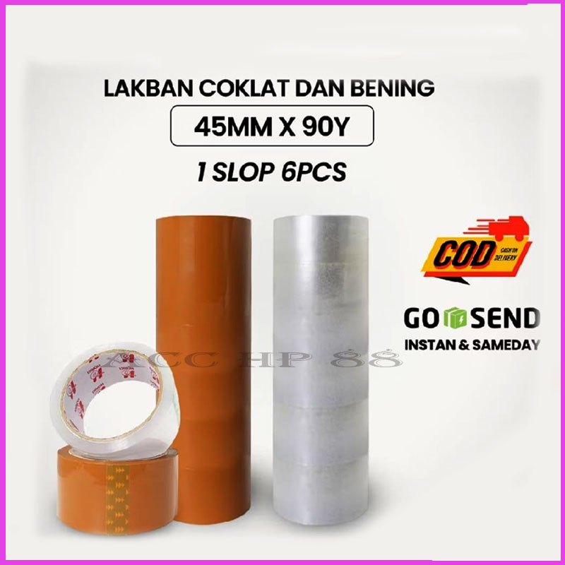 

ACCHP LAKBAN 2 INCH x 90 YARD 6PCS / LAKBAN 45mm 90YARD 2INCH / KUALITAS LAKBAN SUPER TEBAL DAN REKAT 1 SLOT 6 ROLL 6 PCS