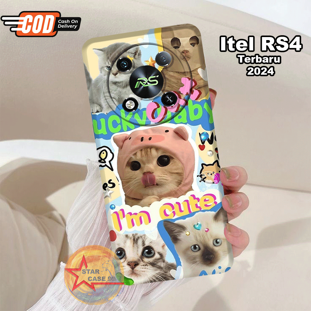 S8 Case  Itel RS4 Silikon karet lentur motif Cat Cute casing Itel A70,S23+,S23,A60S,P40,P55 5g
