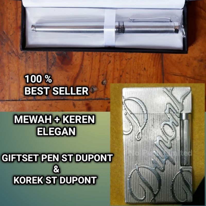 Giftset Mewah Pen St Dupont dan Korek St Dupont Duo Silver Gratis Grafir Nama