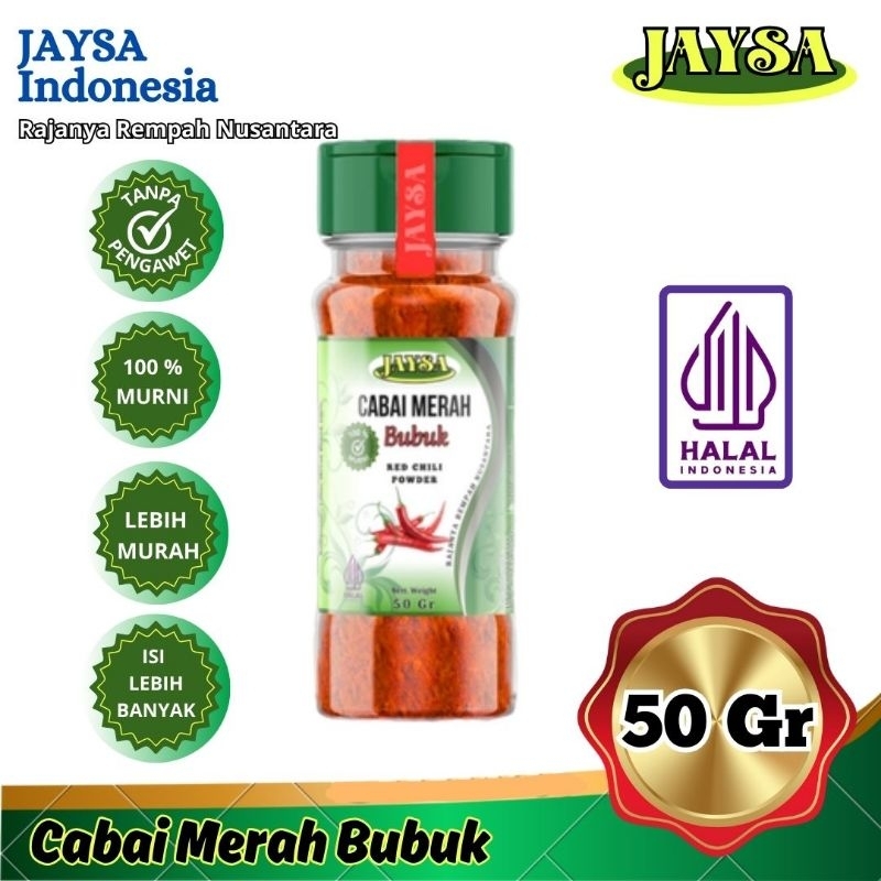 

JAYSA Bubuk Cabai 50 gr / Chili Powder / Cabe Merah Bubuk / Ground Red Chilli / Cabai Merah Bubuk / Bubuk Cabe / Cabai Bubuk / Serbuk Cabai Merah / Cabai Bubuk Murni / Pure Chili Powder / Cabe Bubuk Asli