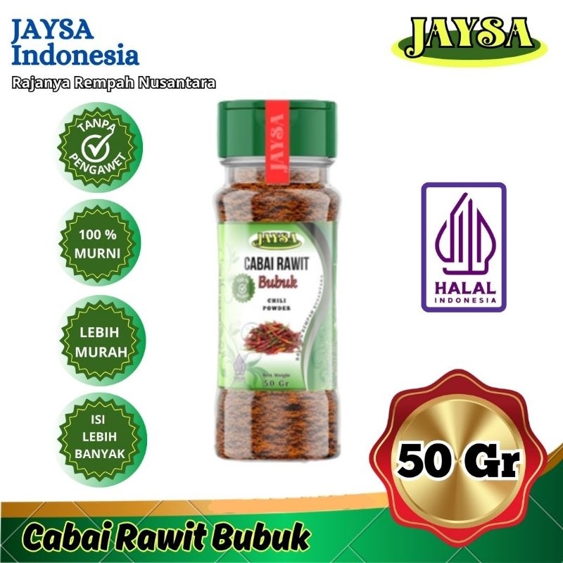 

JAYSA Cabai Rawit Bubuk 50 gr / Cabe Pedas Halus / Cabe Bubuk Murni / Cayenne Powder / Cabai Bubuk Ekstra Pedas / Chili Powder Extra Hot / Cayenne Bubuk / Red Cayene Powder / Cayenne Ground / Bubuk Cabai Kecil / Cabe Bubuk Ori Extra Pedas