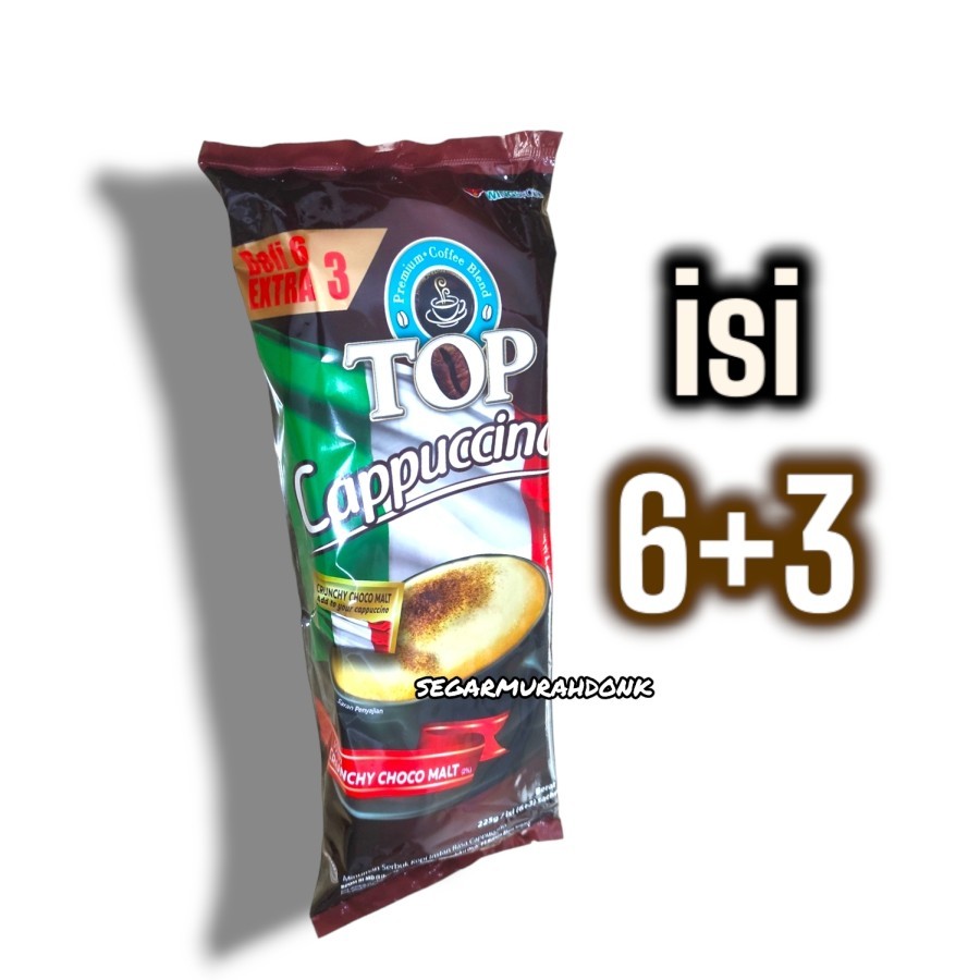 

TOP COFFEE CAPPUCCINO kopi instan crunchy choco malt Sachet 6+3 x 25 gr