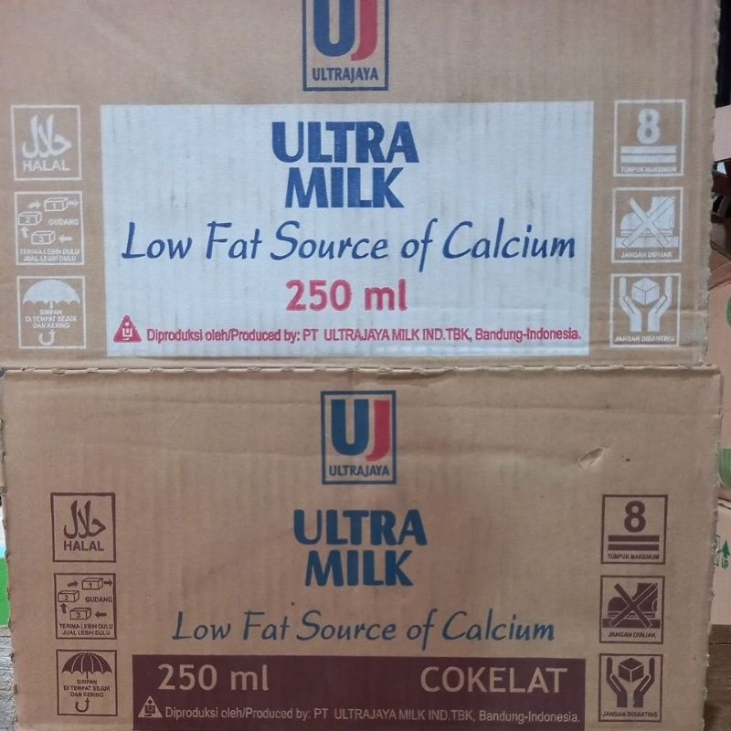 

ULTRA MILK SUSU UHT LOW FAT 250ML 1 DUS ISI 24 RASA PLAIN COKELAT