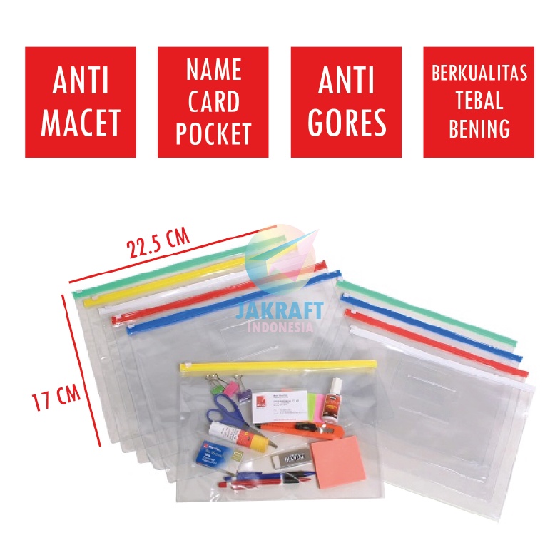 

SPESIAL BULAN INI 1 Pcs Zipper Bag Pocket A5 INTERX FOLDER 22 x 17 cm Plastik Mika Bening Tebal Pocket Anti Air 2 Lubang Document Bag