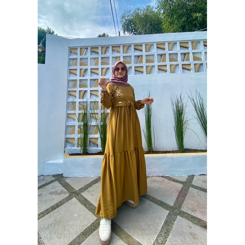 OUTFITBYMETA ALISHA MIDI bordir ekslusive Midi dress polo linen bordir gamis bordir ekslusive midi d