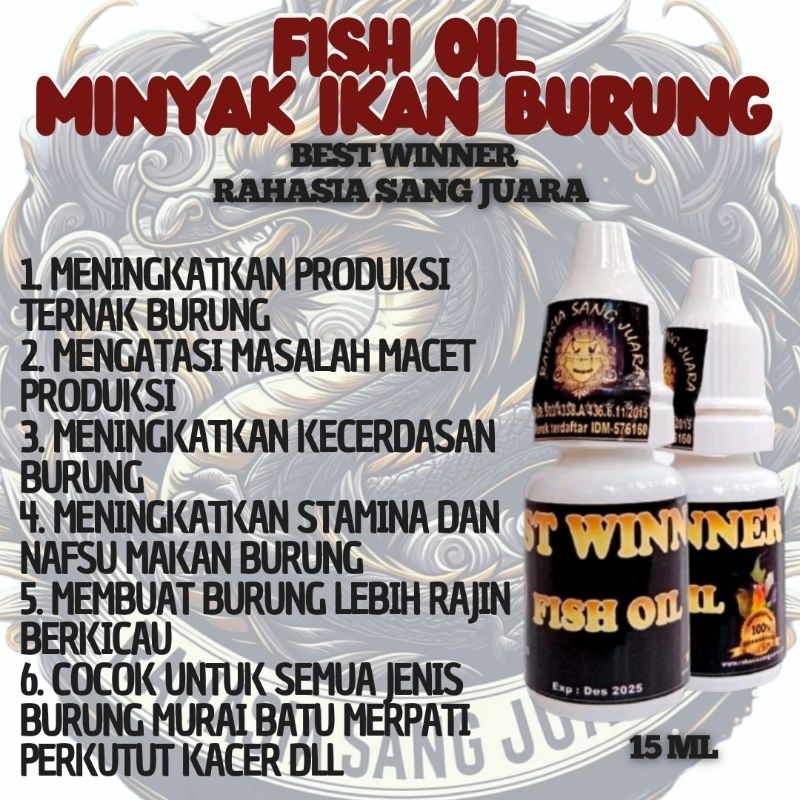 MINYAK IKAN BURUNG FISH OIL UNTUK BURUNG MURAI BATU PERKUTUT KACER BEST WINNER 15ML