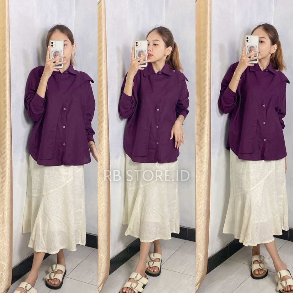 Kemeja Wanita Hawa Shirt Linen Oversize Atasan Wanita Hijab