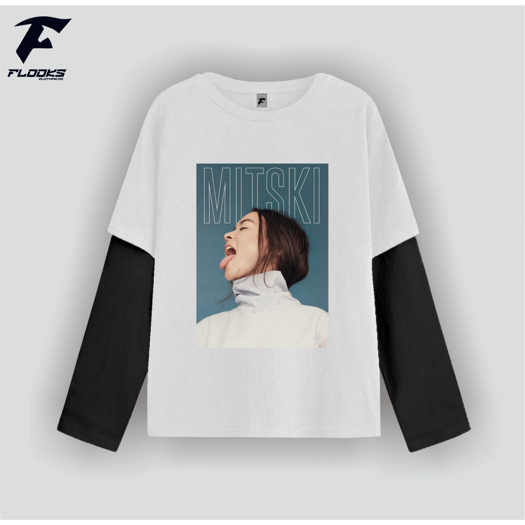 Flooks clothing Tshirt Double layer Mitski Retro long sleeve  kaos pria wanita