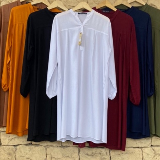 KI3 Long TunikTunik Katun RayonBlack HitamWhite PutihMerah MaroonNavy Biru DongkerCoklat MiloHijau A