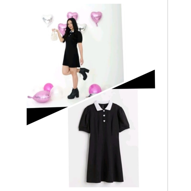 Dress hitam HM/dress hitam putih/dress anak/dress anak cewek tanggung/dress murah
