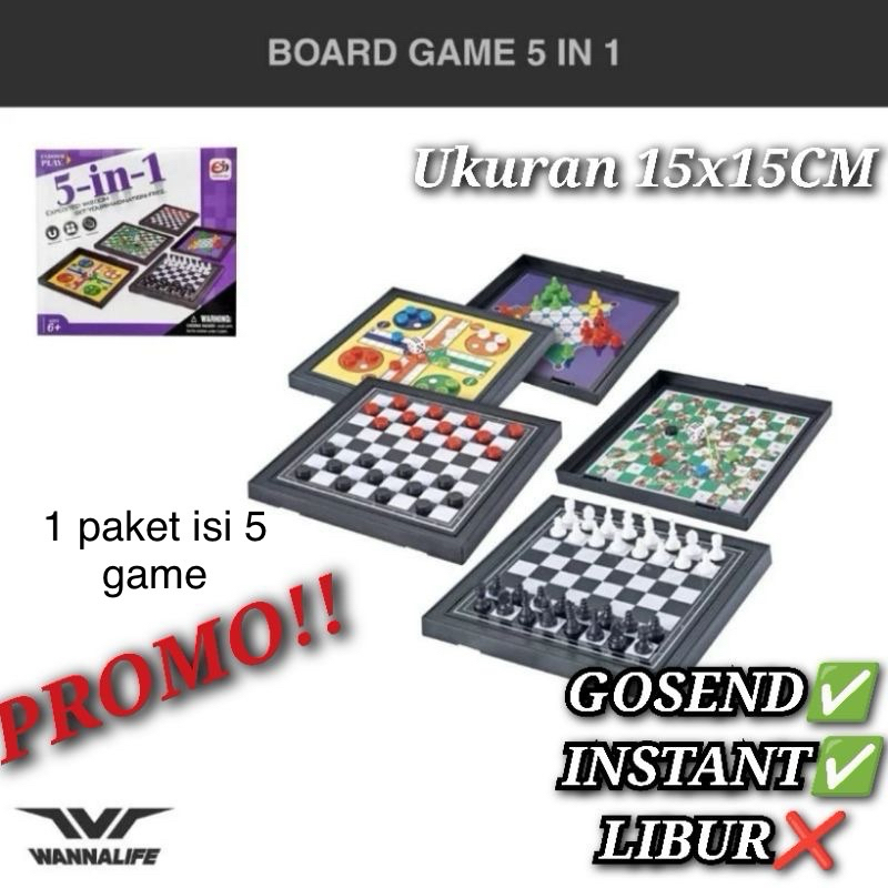 Mainan Ular tangga anak papan catur ludo magnetic board Game 5 In 1 Wannafit wfi CATUR LUDO HALMA  U