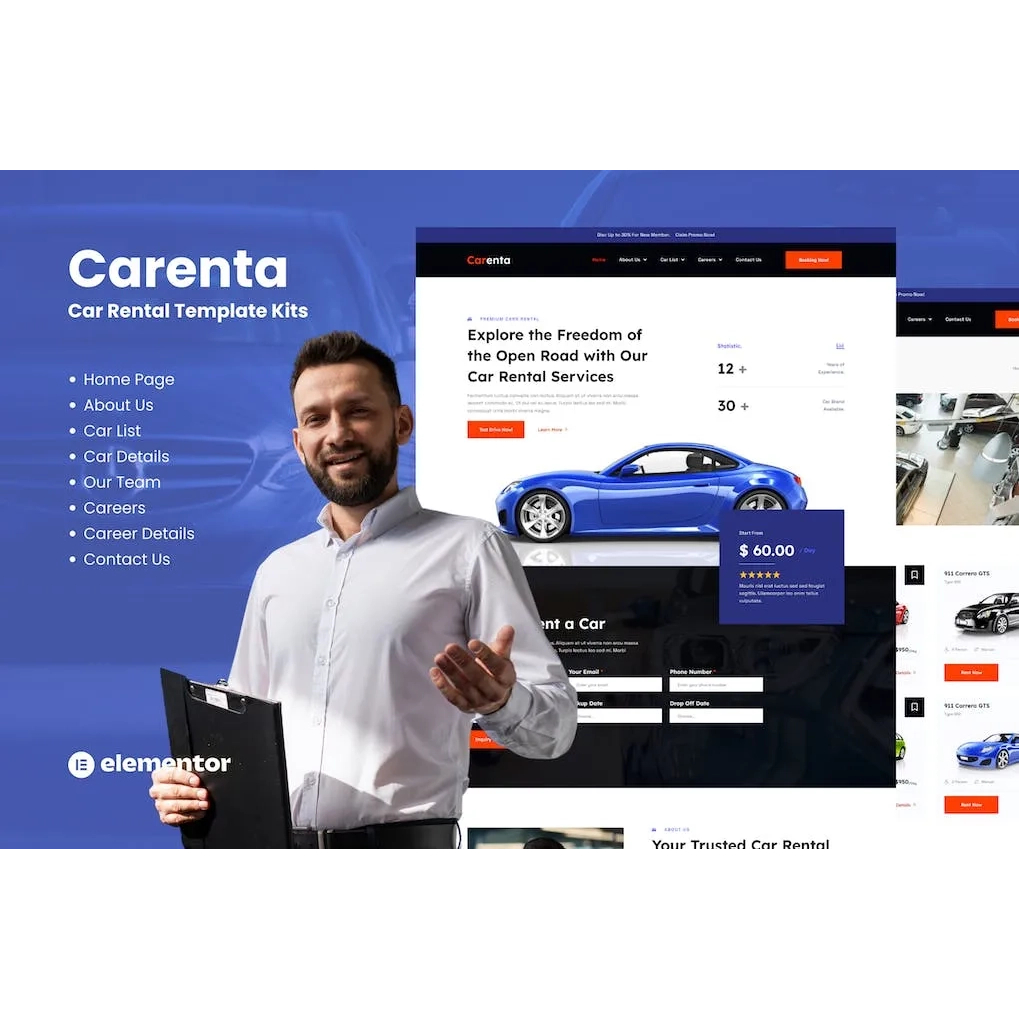 Carenta – Car Rental Business Elementor Template Kits