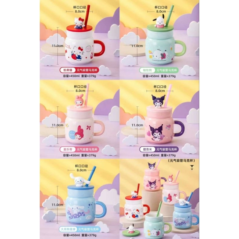 gelas gagang keramik tutup sedotan