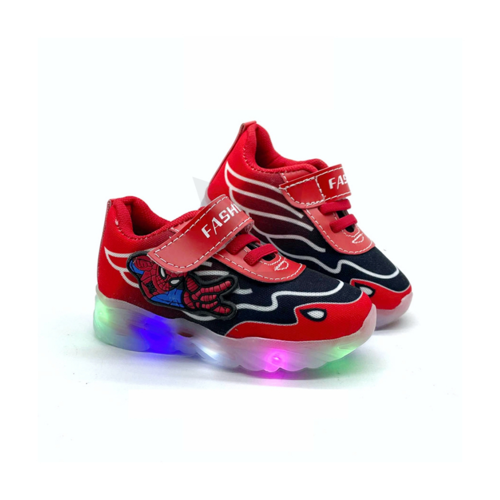 NEW - Sepatu Anak Laki-laki Model Lampu Led / Sepatu Sneakers anak Karakter Spider 1-6 TAHUN - BORA
