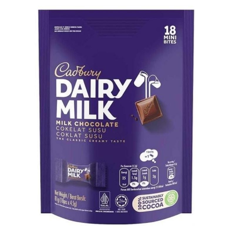 

Cadbury Dairy Milk Bag 81g (18pcs × 4.5g)