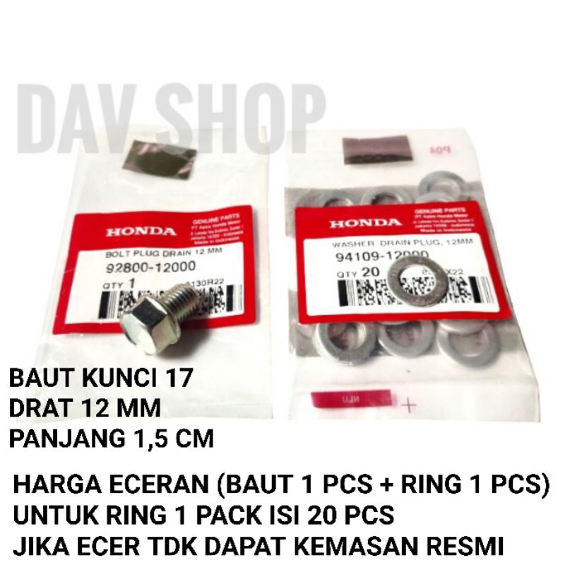 BAUT & RING ALUMUNIUM TAP PEMBUANGAN OLI C70 C700 C800 ASTREA 800 STAR PRIMA GRAND LEGENDA WIN 100 K
