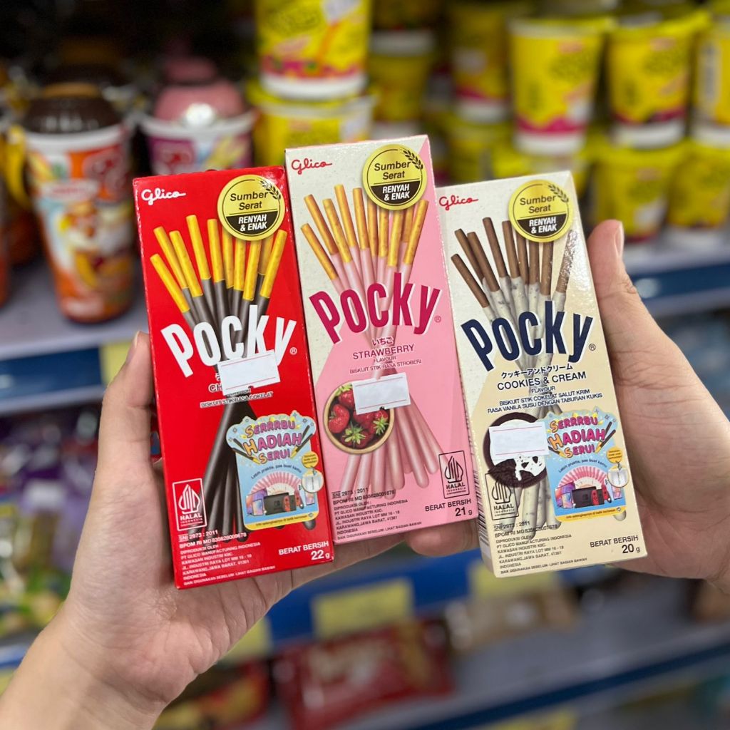 

POCKY STIK COKLAT STROBERI COOKIES CREAM 20 GR - 22 GR GLICO BISKUIT STICK CEMILAN SNACK SNEK