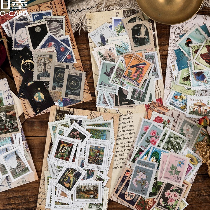 

Pilihan LP 46 Pcs Stiker Prangko Old Vintage Retro for Mail Bujo Decor Scrapbook Stamps