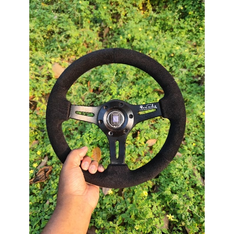 Setir mobil racing 12 inchi kain bulu (bludru premium)