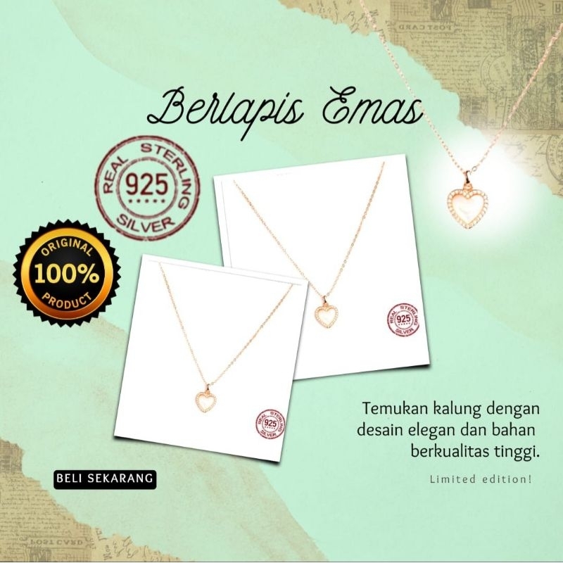 kalung love, steinless steel, 925 silver sterling original