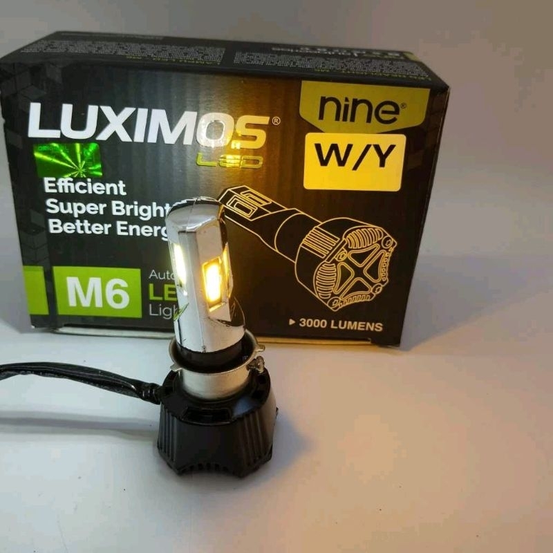 LAMPU LED HEADLAMP MOTOR M6 NINE LUXIMOS 6SISI AC DC 2WARNA PUTIH KUNING