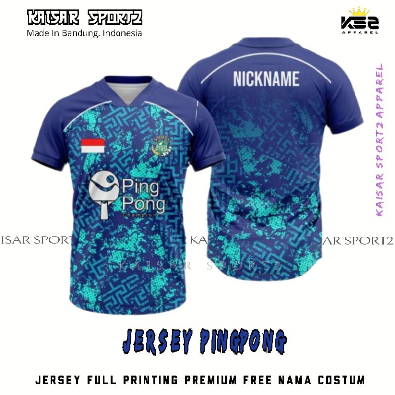 Jersey Pingpong Costum Unisex Free nama desain suka-suka Full Printing Premium