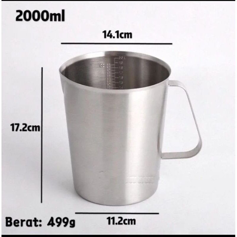 gelas ukur stainless 2 liter stainles/304