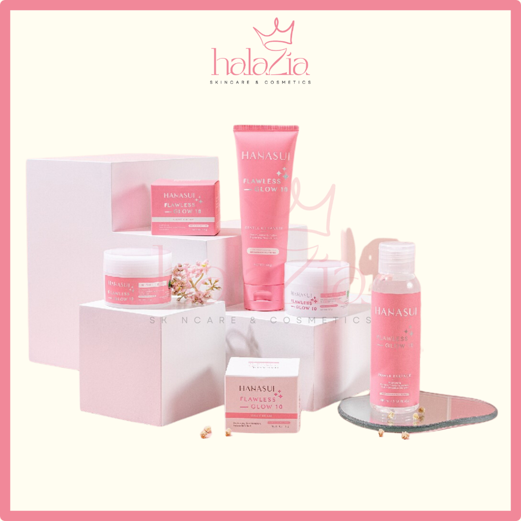 Hanasui Flawless - Day Cream, Night Cream, Facial Wash, toner - Paket Perawatan Untuk Wajah Lebih Ce