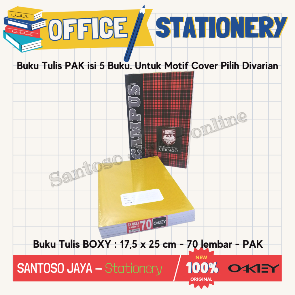 

Buku Tulis Boxy OKEY by Kiky 70 Lembar B5 17.5x25 cm PAK - 5 Buku - Imperial Campus