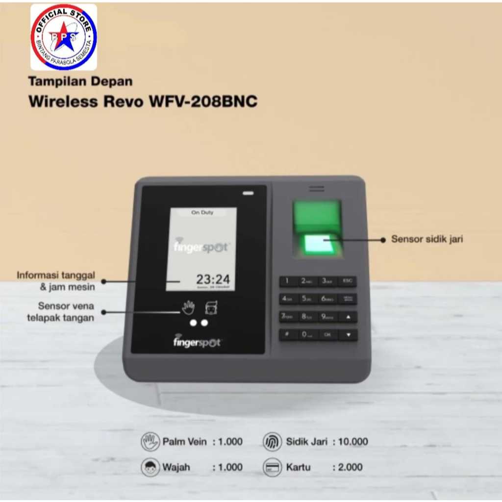 Mesin absensi sidik jari finger print Revo WFV-208BNC fingerspot mesin absensi sidik jari wifi netwo