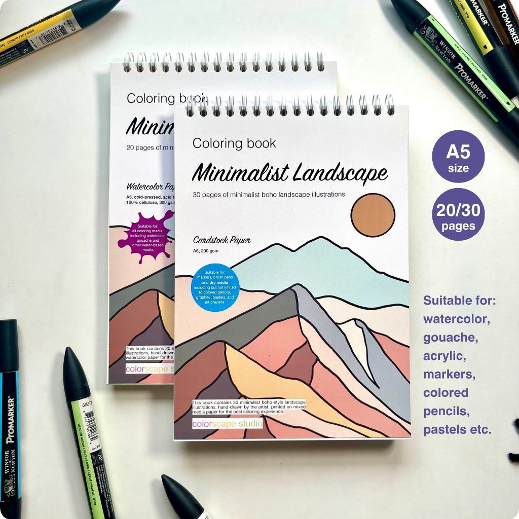 Colorscape Watercolor & Mixed Media Coloring Book - Minimalist Landscape