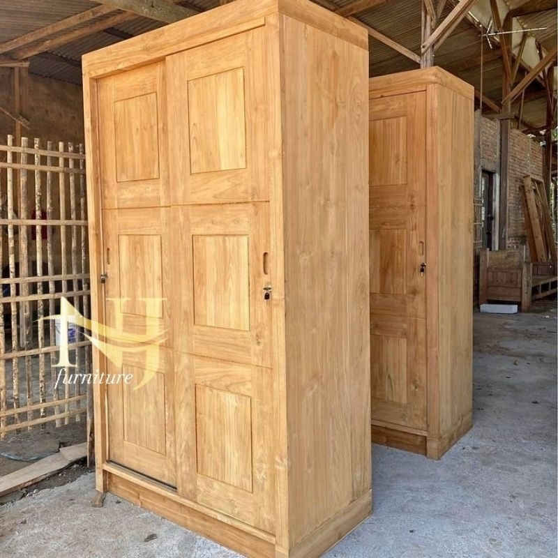 lemari minimalis kayu jati | 2 Pintu sleding